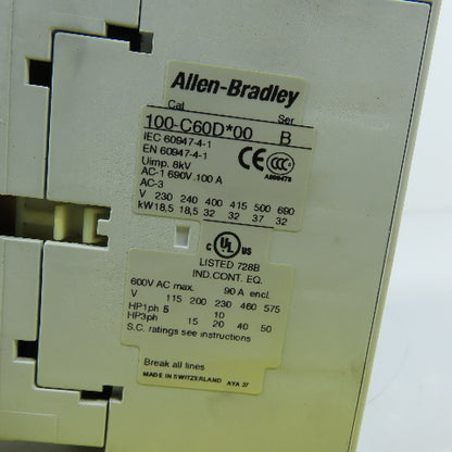 Allen-Bradley 100-C60D*00 60A 3-Pole IEC Contactor 24VDC Coil