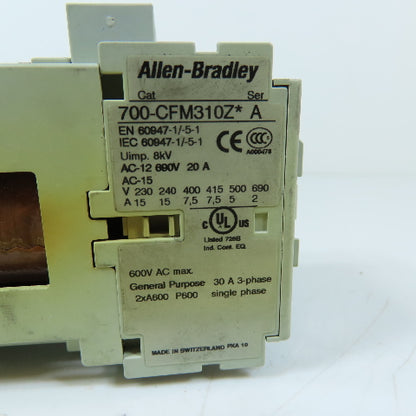 Allen-Bradley 700-CFM310Z 4-Pole IEC Control Relay 3NO/1NC 24VDC Coil 600VAC Max