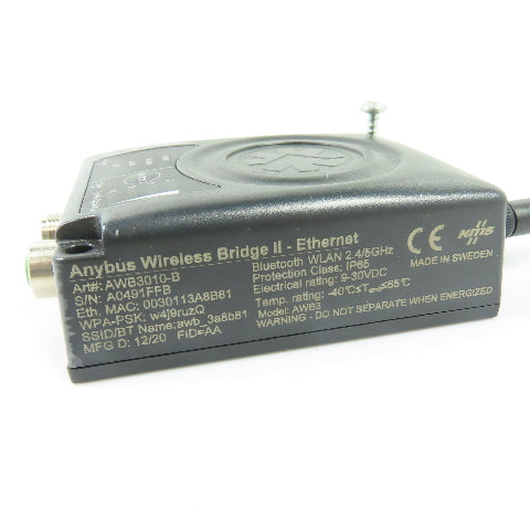 Anybus AWB3 AWB3010-B Wireless Bridge II WLAN/Bluetooth Ethernet Module 9-30VDC