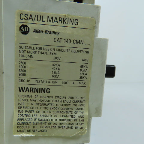 Allen Bradley 140-CMN-6300 Manual Motor Starter 600VAC 90FLA 40-63A Trip