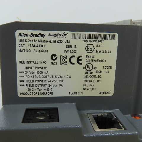 Allen-Bradley 1734-AENT EtherNet/IP POINT I/O Adapter W/5 I/O Modules 24VDC