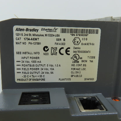 Allen-Bradley 1734-AENT EtherNet/IP POINT I/O Adapter W/5 I/O Modules 24VDC