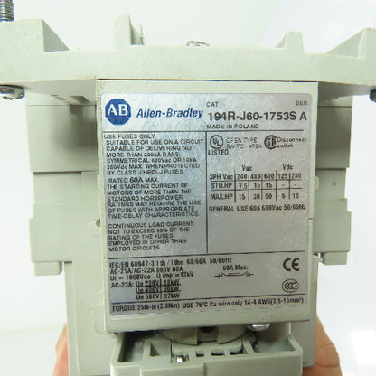 Allen-Bradley 194R-J60-1753S 60A 3-Pole Fusible Safety Disconnect Switch 600V