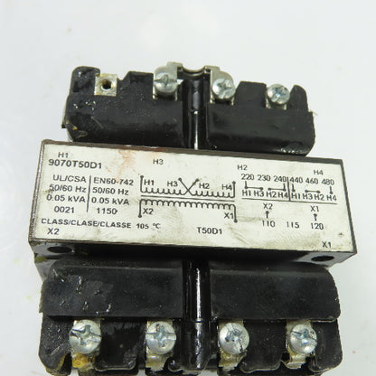 Square D 9070T50D1 0.05kVA 1Ph Control Transformer 220/480V Pri 120V Sec