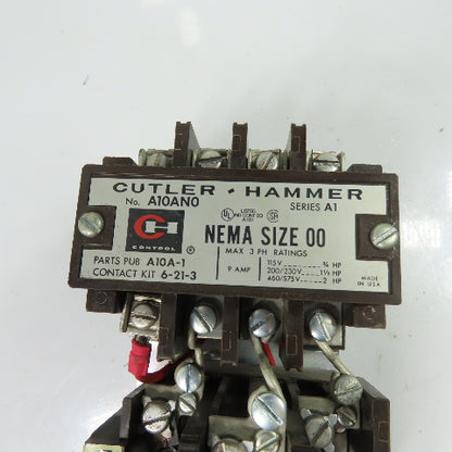 Cutler-Hammer A10AN0 NEMA Size 00 3-Pole Magnetic Contactor 9A 600V