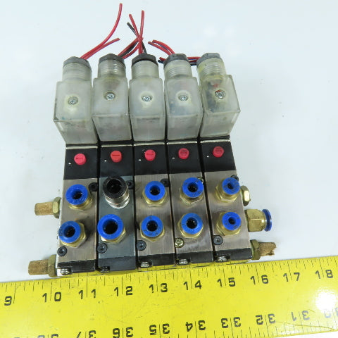 AKS 4V210-08 5-Station Pneumatic Solenoid Valve Manifold Assembly 24VDC