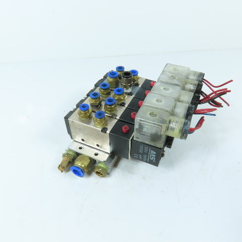 AKS 4V210-08 5-Station Pneumatic Solenoid Valve Manifold Assembly 24VDC