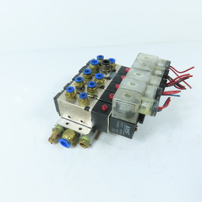 AKS 4V210-08 5-Station Pneumatic Solenoid Valve Manifold Assembly 24VDC