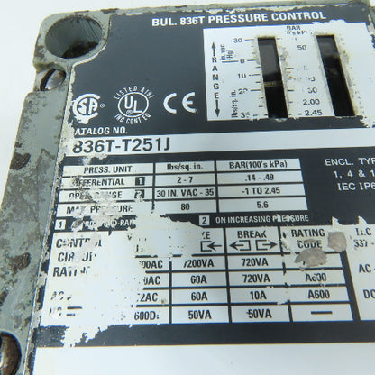 Allen-Bradley 836T-T251J Pressure Control Switch SPDT 35 PSI 600VAC Max