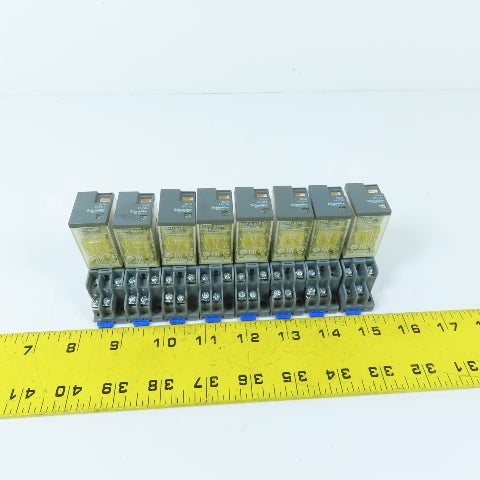 Schneider RXM2LB2BD 24VDC 2-Pole Relay w/ Socket Base 5A 250VAC Lot Of 8