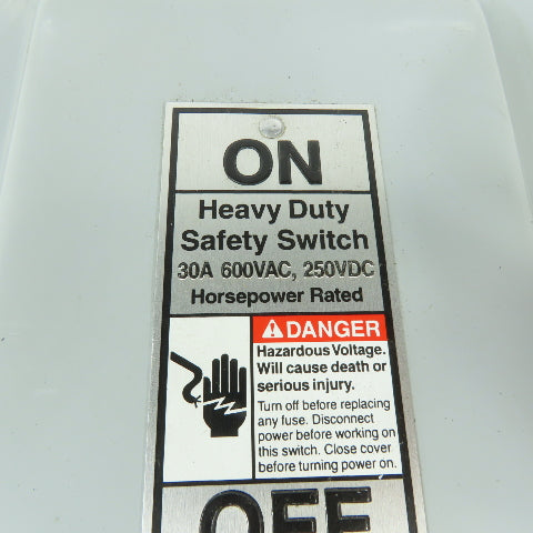 Siemens HF361 30A 3-Pole Fusible Safety Disconnect Switch 600V