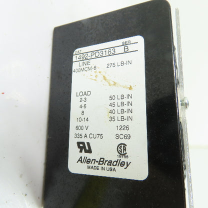 Allen-Bradley 1492-PD3163 335A 3-Pole Power Distribution Block 600V Ser B