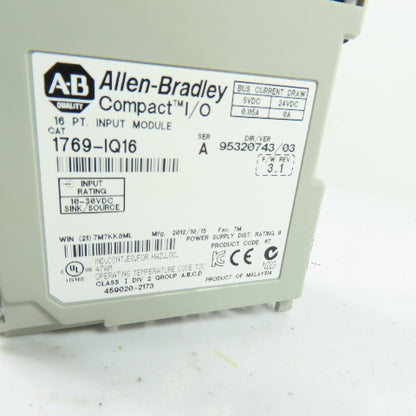 Allen-Bradley 1769-IQ16 16 PT Input Module Compact I/O 24VDC Ser A F/W 3.1
