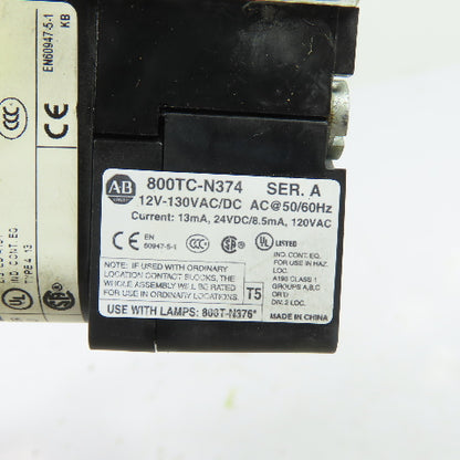 Allen-Bradley 800T-QBH2A 30mm Amber Illuminated Push Button Ser U W/ 800TC-N374