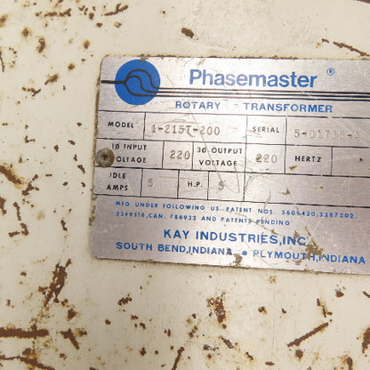 Phasemaster 1-215T-200 5HP 220V Single to Three Phase Rotary Phase Converter