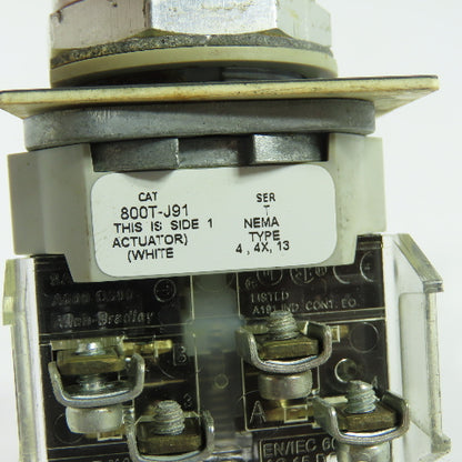 Allen-Bradley 800T-J91 2-Position Selector Switch 600V Ser T
