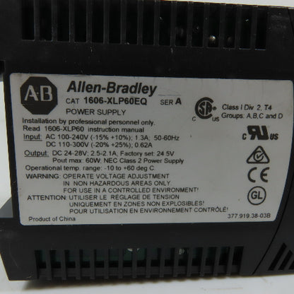 Allen-Bradley 1606-XLP60EQ 60W Power Supply 24-28VDC Output 100-240VAC Input