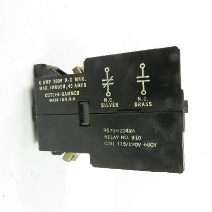 Cutler-Hammer 910 9575H2242A Compact 300 Control Relay 115/120V Coil 6A 300VAC