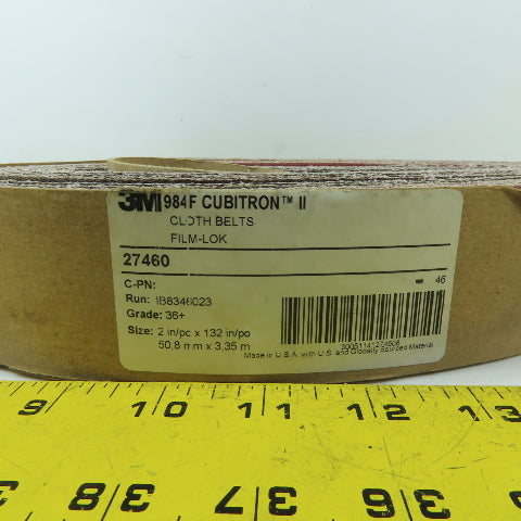 3M 27460 36 Grit Ceramic Cloth Sanding Belt 2" x 132"