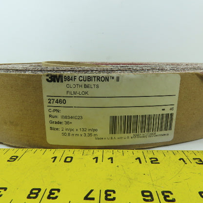3M 27460 36 Grit Ceramic Cloth Sanding Belt 2" x 132"