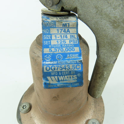 Watts M1 174A 1-1/4" Bronze Boiler Pressure Safety Relief Valve 125 PSI