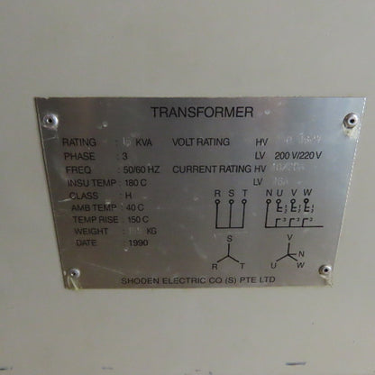 Shoden Electric N/A 15KVA Transformer 230/460V Pri 200V/220V Sec 3Ph 50/60Hz
