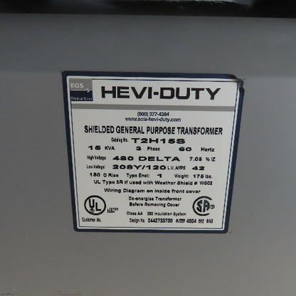 Hevi-Duty T2H15S 15 KVA 3Ph General Purpose Transformer 480V Pri 208Y/120V Sec