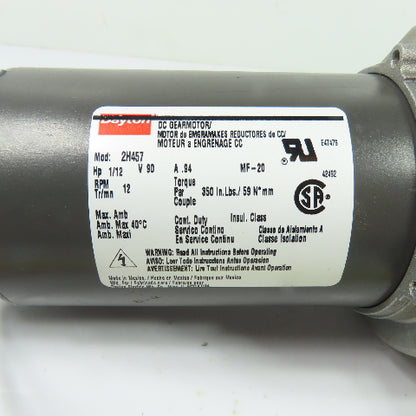 Dayton 2H457 1/12HP DC Gearmotor 90V 12RPM 350 In-Lbs Torque Tested