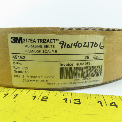3M 45162 217EA Trizact A6 Grit Film-Lok Cloth Sanding Belt 2-1/4" x 132" Lot/25