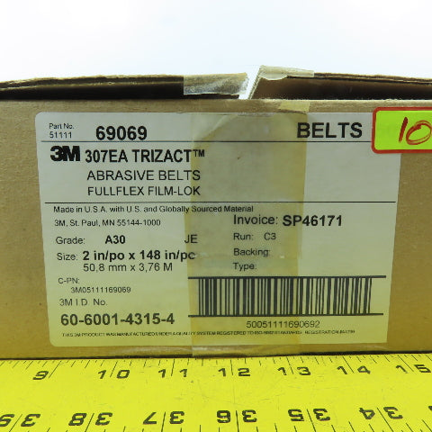 3M 69069 2in x 148in A30 Grit Trizact FullFlex Abrasive Sanding Belts Lot Of 60