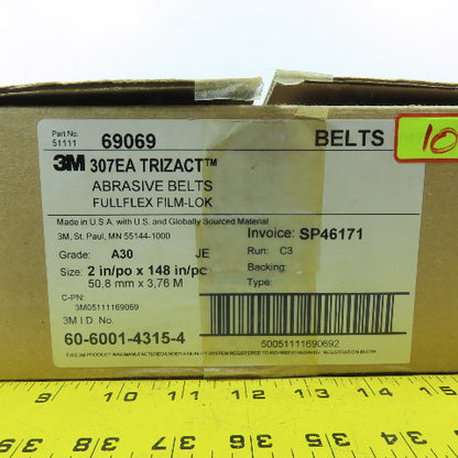 3M 69069 2in x 148in A30 Grit Trizact FullFlex Abrasive Sanding Belts Lot Of 60