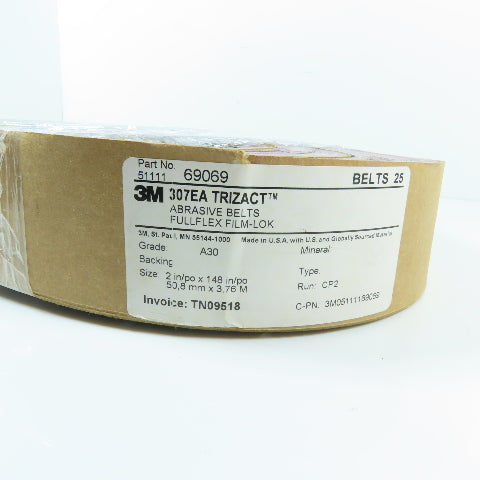 3M 69069 2in x 148in A30 Grit Trizact FullFlex Abrasive Sanding Belts Lot/25