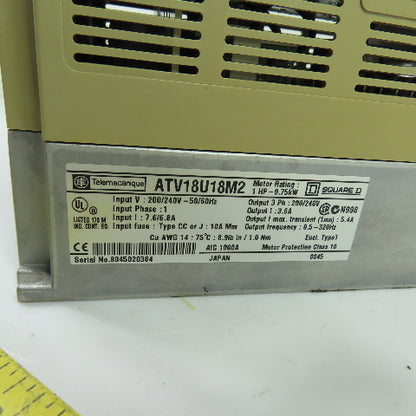 Telemecanique ATV18U18M2 1HP AC Variable Frequency Drive 200/240V