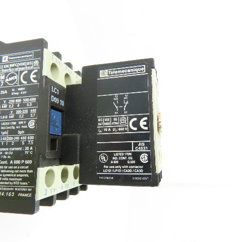 Telemecanique LC1D0910 25A IEC Motor Contactor 24V Coil w/ LA1DN11 Contact Block