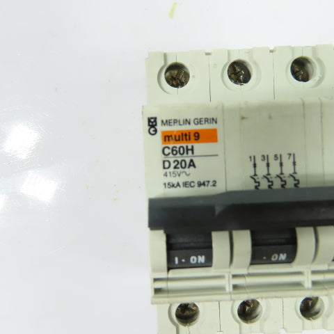 Merlin Gerin C60H D20A Multi 9 20A 4-Pole Type D Circuit Breaker 415V