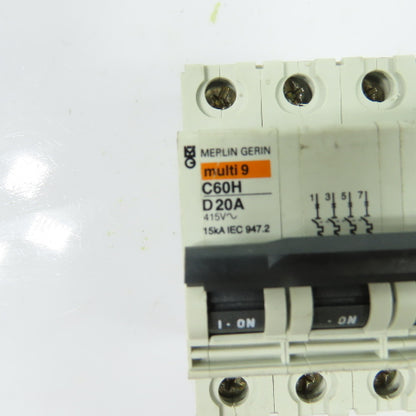 Merlin Gerin C60H D20A Multi 9 20A 4-Pole Type D Circuit Breaker 415V