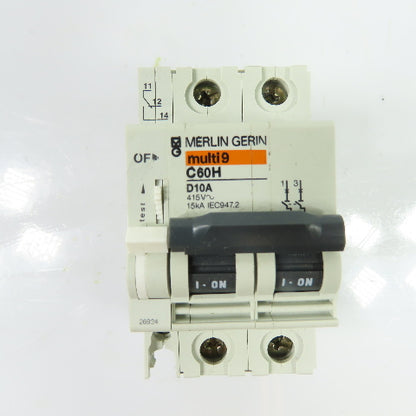 Merlin Gerin C60H D10A Multi 9 10A 2-Pole Circuit Breaker 415V