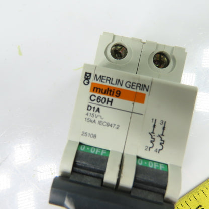 Merlin Gerin C60H D1A Multi 9 1A 2-Pole Circuit Breaker 415VAC