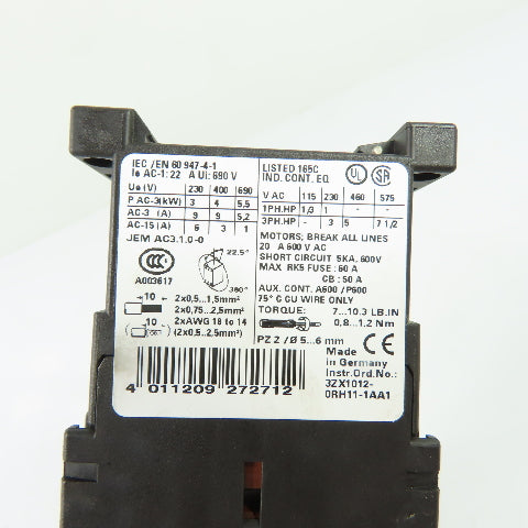 Siemens 3RT1016-1BB42 22A 3P IEC Contactor 24VDC Coil w/3RT1916-1BB00 Suppressor