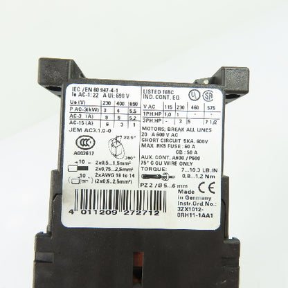 Siemens 3RT1016-1BB42 22A 3P IEC Contactor 24VDC Coil w/3RT1916-1BB00 Suppressor