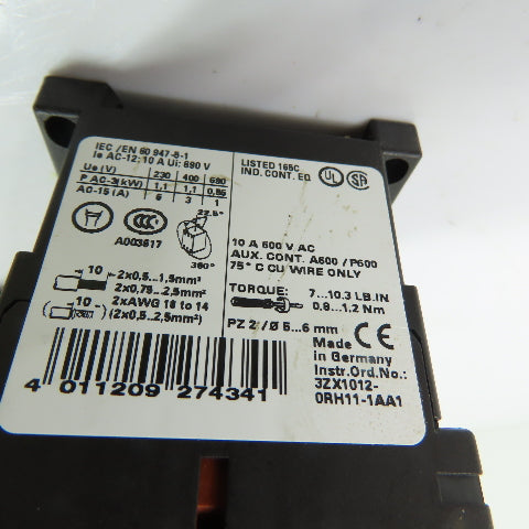 Siemens 3RH1140-1BB40 10A 600V Contactor 24VDC Coil w/Surge Suppressor Lot/2
