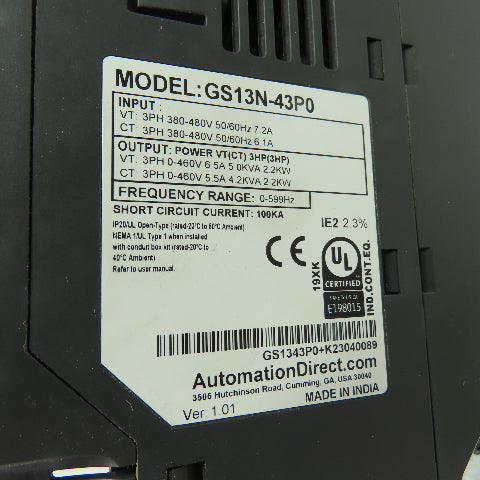 AutomationDirect GS13N-43P0 3HP VFD AC Drive 3Ph 460V w/ KEB EMC Filter
