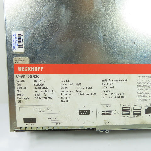 Beckhoff CP6201-1002-0000 Touchscreen Operator Interface Control Panel 24VDC