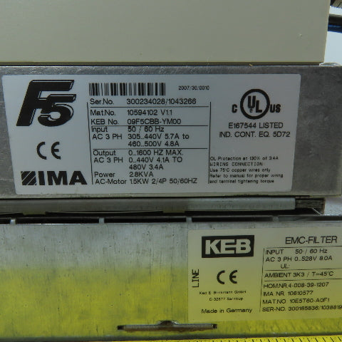 KEB 10594102 09F5CBB-YM00 AC Variable Frequency Drive 3Ph 305-500V w/ EMC Filter