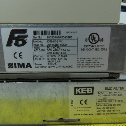 KEB 10594102 09F5CBB-YM00 AC Variable Frequency Drive 3Ph 305-500V w/ EMC Filter