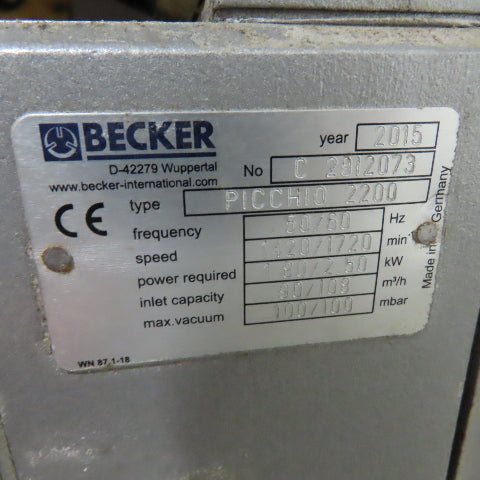 Vaculex Vacuum Lifter Hose Unit w/ Becker Picchio 2200 Pump 230/460V 3ph
