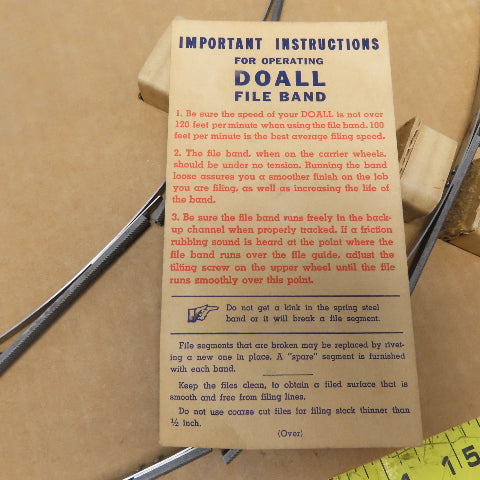 DoALL Vintage NOS 1/4" Wide x 171" OAL Flat Bastard File Band