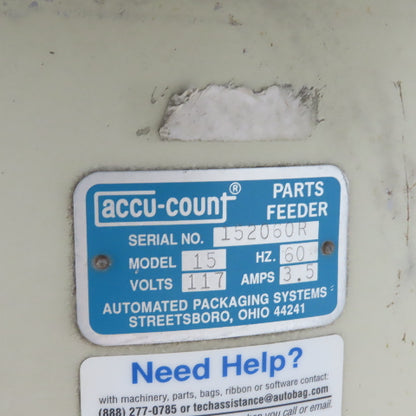 Accu-Count Model 15 Vibratory Parts Feeder Bowl 117V W/ Accu-Count 124 Autobag