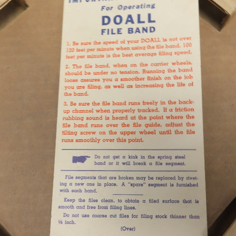 DoALL Vintage NOS 1/4" Wide x 171" OAL Flat Bastard File Band