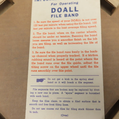DoALL Vintage NOS 1/4" Wide x 171" OAL Flat Bastard File Band
